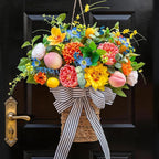 Pinkpuii Spring Summer Door Hanger Basket Wreaths for Front Door, Artificial Peony Hydrangea Flower Wreath with Blueberries & Realistic Peach & Lemon- Ideal for Home Porch Entryway Window Wall Decor