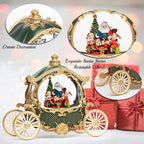 Christmas Santa Snow Globe, Green&Gold Carriage Musical Lighted Water Lantern, Swirling Glitter, USB Powered and Battery Operated, Xmas Home Décor Gift(Green Car)
