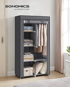 SONGMICS Portable Closet, Fabric Wardrobe, Clothes Rack with Shelves, Pockets, Large Capacity, 1 Hanging Rod, 34.6 x 17.7 x 66.1 Inches, Dove Gray URYG84GY