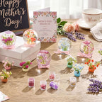 Fiwochic 16 Sets Flower Snow Globes Kit with 16 Clear Plastic Globes, 8 Styles Resin Flower Bouquets, Bottles Glitter, Mini Hot Glue Gun with Glue Sticks and Ribbon for DIY Crafts