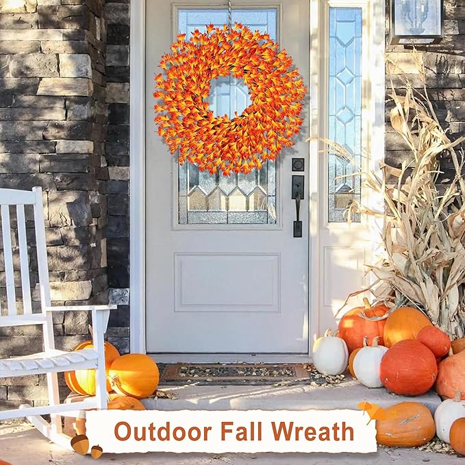 26 Inch Fall Wreaths for Front Door Outside，Realistic Autumn Wreath Outdoor，Large Halloween Thanksgiving Artificial Flowers Wreath，Fall Decorations for Home Front Porch Yard Window Farmhouse Decor