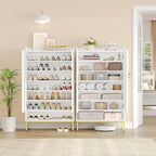 Shoe Cabinet with Doors, 7-Tier Shoe Storage Cabinet with Adjustable Shelves, Wooden Shoes Organizer Cabinets with Top Storage Layer, 28-32 Pairs, for Entryway, Hallway, White SR68703A