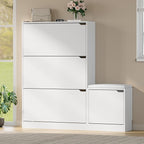 Shoe Cabinet with Bench and 3 Flip Drawers, Slim Narrow Shoe Storage Cabinet, Freestanding Shoe Rack Organizer with Adjustable & Removable Shelves, Anti-Tip for Entryway, Hallway, Foyer