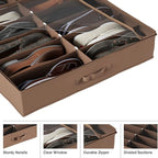 Under Bed Storage Shoe Organizer Bag with Clear Plastic Zippered Cover, Stores 12 Pairs of Shoes by Everyday Home (Brown)