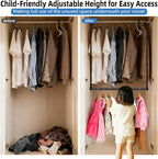 Hanging Closet Rods, Adjustable Height & Width Closets Bar Lower Extender for Hanging Clothes, Heavy Duty Hanging Bars for Clothing Storage and Organizer, Space-Saving & Expandable Double Closet Rod
