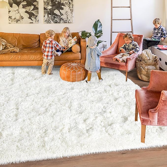 Rugs for Living Room 10x14, Soft Shaggy Modern Shag Area Rug for Bedroom, Upgrade Non-Slip Plush Fluffy Carpet for Kids Boys Girls Room Home Decor Aesthetic, Cream White