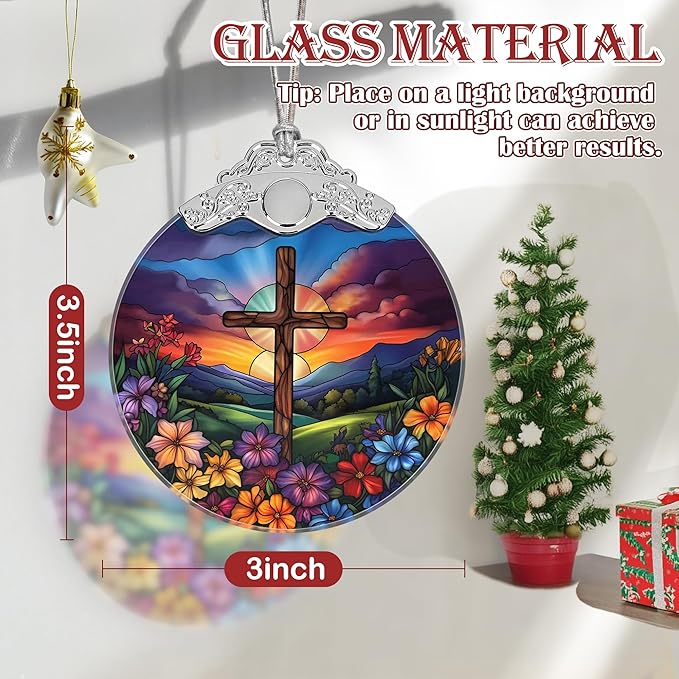 Religious Christmas Ornaments, Christmas Tree Decoration, Holiday Ornament, Christian Home Decor, Gift Exchange, Gift Idea - Cross Spring Flower