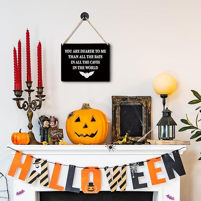 Lacosu Wall Pediments Halloween Signs,You are Dearer to Me Than All the Bats,Gothic Wall Decor,Witchy Wall Decor,10x8 Inches