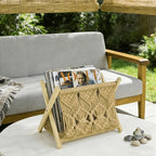 Boho Macrame Magazine Holder,Hand-Woven Magazine Rack for Home Office Desktop, Storage Basket for Letters, Magazines, Books and Newspapers (Brown)