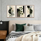 KAlRNE Boho Botanical Framed Canvas Wall Art Set of 3(16”X24”),Abstract Wall Decor,Minimalist Sage Green Picture Photography Geometric Line Black Art Prints For Living Room Bedroom Office