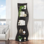 VECELO Wavy Corner Shelf, Decorative 6-Tier Corner Display Bookshelf, Tall Storage Organizer for Small Spaces, Living Room or Bedroom, Black