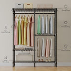 H18 Garment Rack for Hanging Clothes, 3 Tiers Portable Closet with 2 Hanger Rods, Freestanding Clothes Rack, 44.9" W x 14.6" D x 76.4" H, Max Load 600lbs, Black