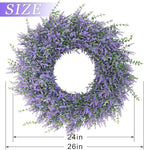 26" Lavender & Eucalyptus Wreath for Front Door, Porch, Window - Large Artificial Greenery Outdoor Wreath for Home, Farmhouse Decor - Spring, Summer, Fall, All Seasons (Purple)