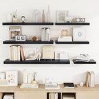 Acovy 24 Inch Floating Shelves, 24"x9.25"x1.5" Inch Deep Floating Shelves for Wall, Wooden Shelves for Bathroom, Bedroom, Living Room, Black, 2 Pieces