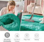 OLANLY Teal Green Round Rugs for Bedroom - Machine Washable, 9 ft Circle Area Rugs for Living Room, Soft and Fluffy Shaggy Carpet for Teen Girl and Boys, Nursery Rooms, Dorms, Home Decor Aesthetic