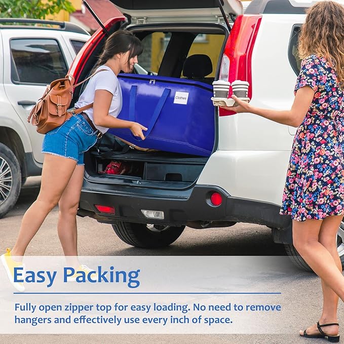 Moving Bags, Storage Bags with Sturdy Handles and Heavy Duty Zippers, Storage Totes for Space Saving, Moving & Storage, Collapsible Moving Supplies(125L, 4-Pack, Blue)