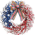 4th of July Wreath 22 inch, Patriotic Wreath for Front Door, Red White Blue American Independence Day Memorial Day Flag Day Indoor Outdoor Decor