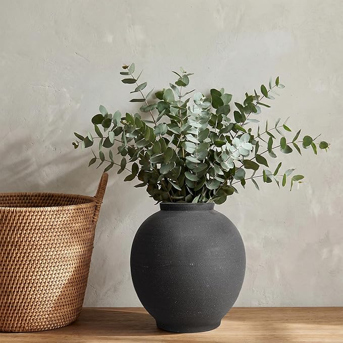 Black Ceramic Large Vase - 11 Inch Round Modern Ceramic Vases,Tall Vase for Decor Living Room Table Decor and Festive Home Interiors