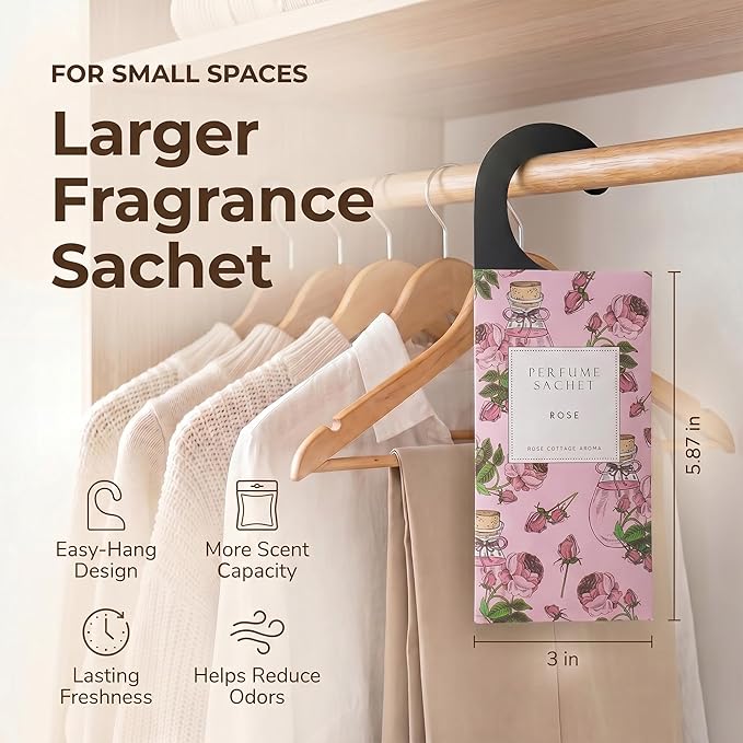 ROSE COTTAGE Large 12 Packs Rose Hanging Closet Deodorizer Air Freshener Long Lasting Scented Sachets Smell Goods for House