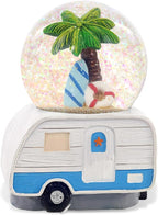 CoTa Global Palm Tree RV Camper Snow Globe Decor - Elegant Pink Sparkle Glitter Inside The Snow Globe, RV Camper Figurines for Kids and Adults, Collectible Snow Globes for Birthday, Christmas - 65 mm