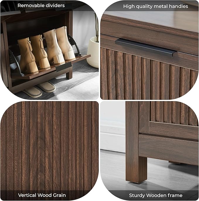 4 Flip Drawers Shoe Cabinet Storage for Entryway, Narrow Hidden Shoes Cabinet Organizer Front Door Entrance Thin Free Standing Front Door Shoe Rack Storage for Entryway(Brown)