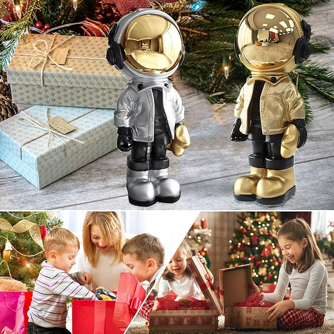 Dosker Astronaut Statues Spaceman Sculpture Polyresin Arts Gifts Gold Figurine Ornament Room Decor for Men,Home and Crafts Desktop Accessories Tabletop Decoration, Living Room, Office, Bookshelf