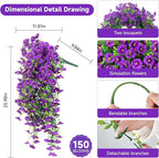Artificial Hanging Flowers for Outdoors, 4 PCS UV Resistant Faux Plants Silk Realistic 150 Morning Glory Each Vines, Fake Plastic Floral for Garden Patio Spring Summer Decor, Purple