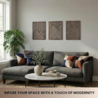 qmmp Modern Wooden Wall Sculptures - Set of 3 - Home Decor Accent - Large Wall Art for Living Room, Bedroom, Office - Easy Installation (Walnut, Large - Mountain and Sun, Unframed)