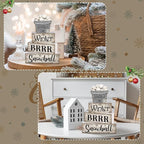 Moucuny 4 Pcs Winter Table Decorations Winter Tiered Tray Decor Christmas Table Centerpiece Rustic Decorative Snowball Snow Bucket Block Sign Farmhouse Christmas Decorations for Home Kitchen Shelf