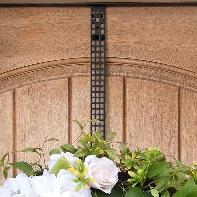 Haute Decor Hook & Lattice Metal Adjustable Length Over The Door Wreath Hanger, Matte Black (1 Pack) - Strong Unique Modern Design, Holds 20 Pounds