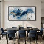 Extra Large Framed Navy Blue Abstract Canvas Wall Art for Living Room, Oversized Minimalist Modern Prints Paintings Artwork for Walls, Horizontal Contemporary Wall Decor for Bedroom Dining Room 36x72