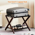 Heybly Luggage Rack, Pack of 2, Folding Suitcase Stand with Storage Shelf, Heavy-Duty Luggage Holder for Guest Room Bedroom Hotel, Holds up to 165 lb, Black, HLR010Z2