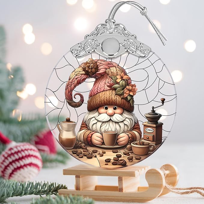 Stained Glass Suncatcher Ornament - Charming Gnome Christmas Decorations - Christmas Ornaments for Tree - Holiday Present Ideas - Gift Exchange