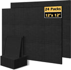 DOLLAR BOSS Felt Cork Board Tiles, 24 Packs 12" x 12" Thick Cork Bulletin Board Self Adhesive Acoustic Panels Soundproof Corkboards for Walls with Pushpins for Home Office Kitchen School, Black
