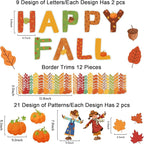 Fall Pumpkin Bulletin Board Decorations Set for Classroom Happy Fall Pumpkin Leaves Paper Cutouts Autumn Bulletin Board with Borders for Thanksgiving Theme Preschool School Classroom Door Wall Decor