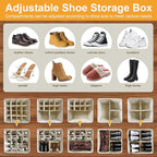 2 Pack Large Shoe Organizer for Closet, Adjustable Dividers Shoe Storage Bins Boxes, Foldable Shoe Holder Cube Containers with Clear Cover for Men’s Shoes, High Heel,Sneaker,Slippers,Boots(Beige)