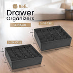 Reli. Sock Organizer (4 Pack) | 16+24 Cell Underwear Organizer | Drawer Dividers for Underwear, Socks, Ties, Belt | Foldable Fabric Storage Bins for Drawer, Closet, Dresser | 11.8 x 11.8 x 3.5 (Gray)