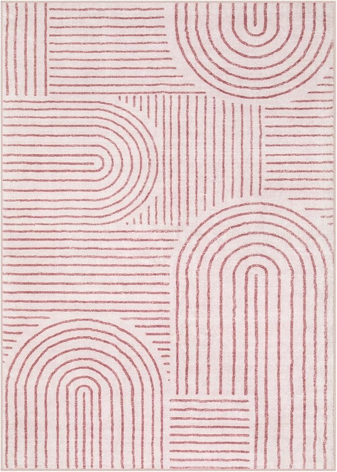 Lahome Abstract Washable Rugs 5x7, Soft Pink Rugs for Living Room Bedroom Girls, Ultra-Thin Non-Shedding Modern Throw Large Carpet for Dining Room Office(5'x7',Pink)