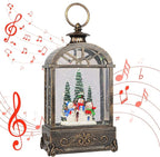 Christmas Snow Globe Lantern,Christmas Decorations Indoor for Home,with 6 Hour Timer Musical Snow Globes,Battery Or USB Powered Swirling Glitter Lantern Christmas Decor Gifts,Snowman Family
