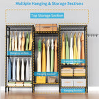 Heavy Duty Garment Rack Clothes Rack,Large Metal Closet Organizer System Storage Wardrobe,Freestanding Clothing Rack with 8 Adjustable Wire Shelves&4 Hang Rods,MaxLoad 800lbs