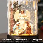 Nativity Snow Globe Candle Christmas Decorations Indoor Auto Snowfall Glitter Music Collection Angel Nativity Scene Peace on Earth with 6H Timer USB/Battery Powered 9.7 inch