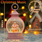 Christmas Snow Globes, Gingerbread House Musical Snow Globe Light up Swirling Glitter Snow Globe Pink Lantern with Timer, USB & Battery Operated Candy Cottage and Gingerbread Man Christmas Home Decor