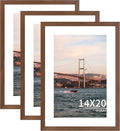 14x20 Picture Frame 3 Pack - Brown Poster Frame Display Pictures 11x17 with Mat or 14 x 20 Without Mat for Wall Hanging Horizontal and Vertical