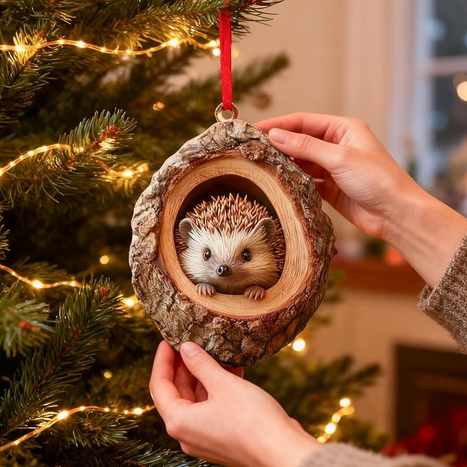 Forest Animal Christmas Ornaments,Funny Forest Animal Ornaments for Christmas Tree,3D Resin Ornaments Hanging Gift for Animal Lovers&Easter Basket Stuffers(Hedgehog)