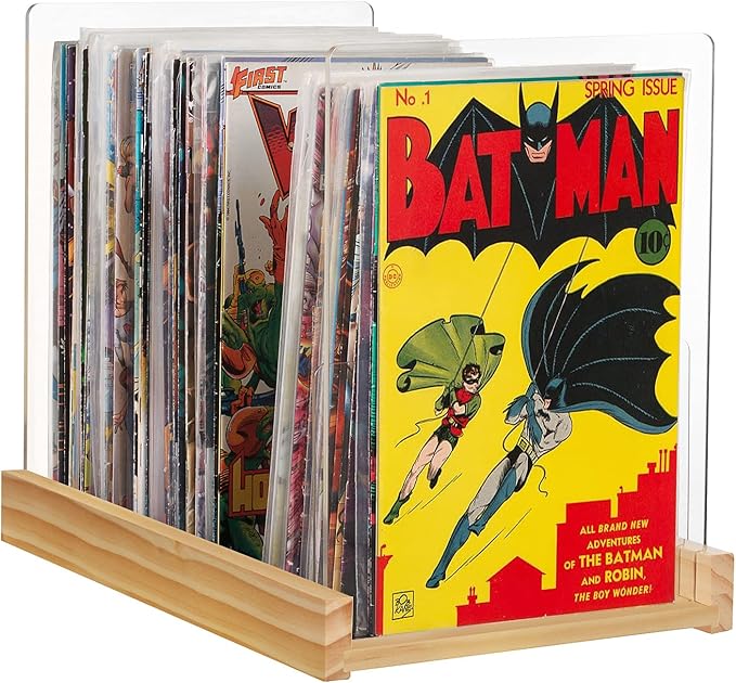 Patented Comic Book Storage Holder – Wooden & Acrylic Display Box/Case for Collectors – Organizer for Comics, Magazines & Books – Holds 150 Issues, 14.5x8 in (Natural)