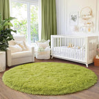 5'x5' Grass Green Round Rug for Bedroom, Ultra Soft Fluffy Circle Rug for Kids Girls Boys Room, Cute Shag Rugs for Living Room Playroom Tent Castle Home Decor Rug