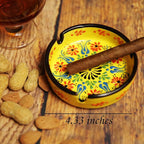 Ashtray Set Cigarette Ash Tray for Indoor Outdoor Use Ash Holder for Smokers Desktop Smoking Ash Tray - Home Office Decoration Hand-Paint Ceramic Cigar Ashtrays (2 pcs Large - Yellow and Blue)