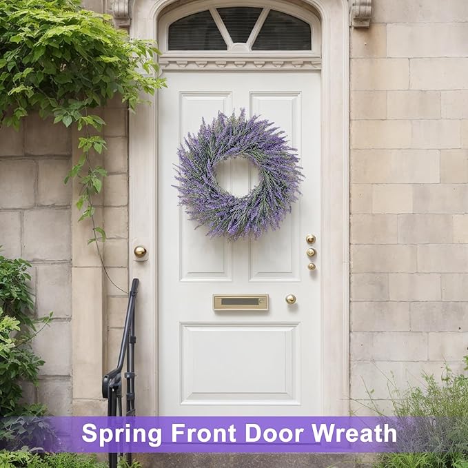 LZNPA 22 Inch Summer Spring Wreaths for Front Door Romance Lavender Wreath, Elegant Artificial Front Door Wreath for All Season Spring Decorations for Home Wall Entryway Farmhouse Porch Room Decor