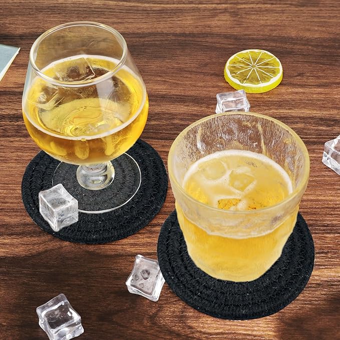ABenkle Drink Coasters with Holder Set of 10, Cotton Woven Absorbent Coasters for Drinks, Minimalist Home Decor Coaster Set for Wooden Tabletop Protection Table, 4.3 inches
