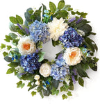 24 Inch Spring Wreaths for Front Door, Spring Summer Door Wreath with Blue Hydrangea White Peony Flower Wreath for All Season Outside Indoor Outdoor Home Porch Wall Decor